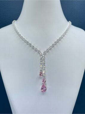 Swarovski Crystal Elements Pink Swarovski Crystal Bridal Prom Tennis Necklace